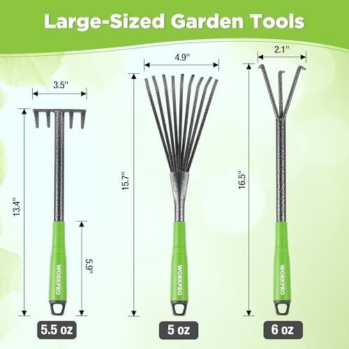 6-Piece Heavy Duty Garden Tool Set with Soft Rubber Handles, Trowel, Rakes & Hoe
