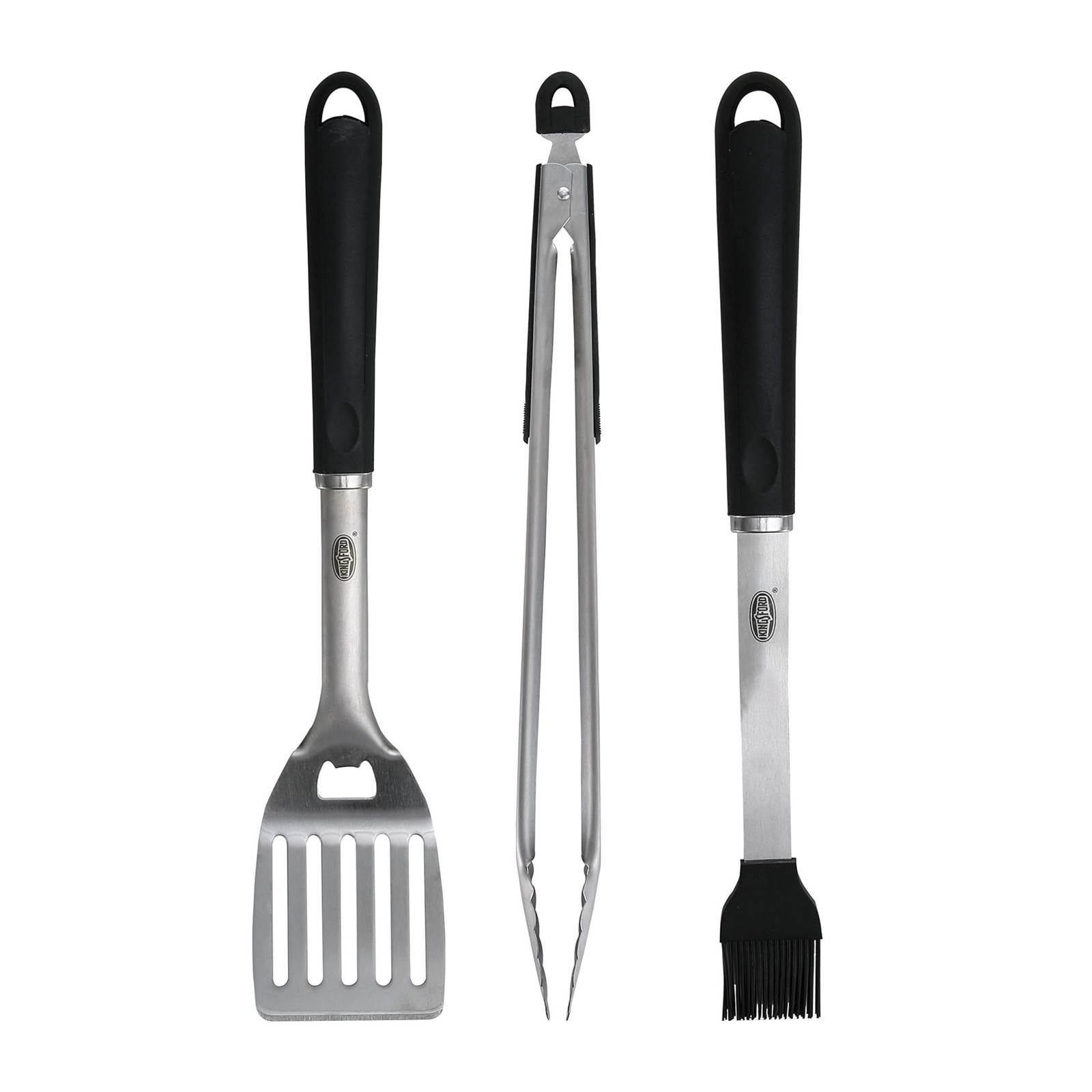 Kingsford 3-Piece Stainless Steel BBQ Tool Set with Spatula, Tongs with Rubbe…