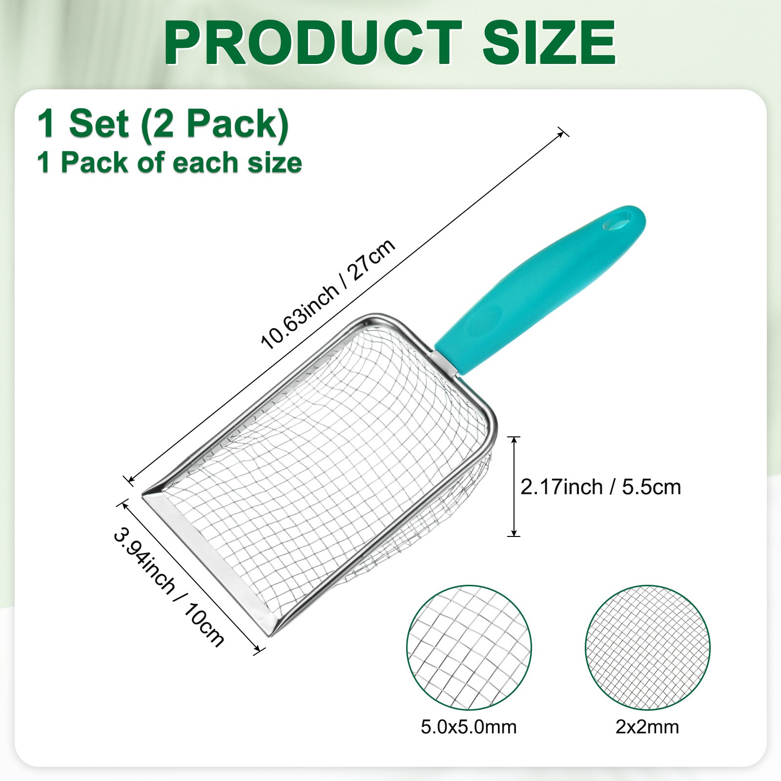 2-Pack 5/2 mm Mesh Stainless Steel Gardening Soil Sifter for Dirt [White, Blue]