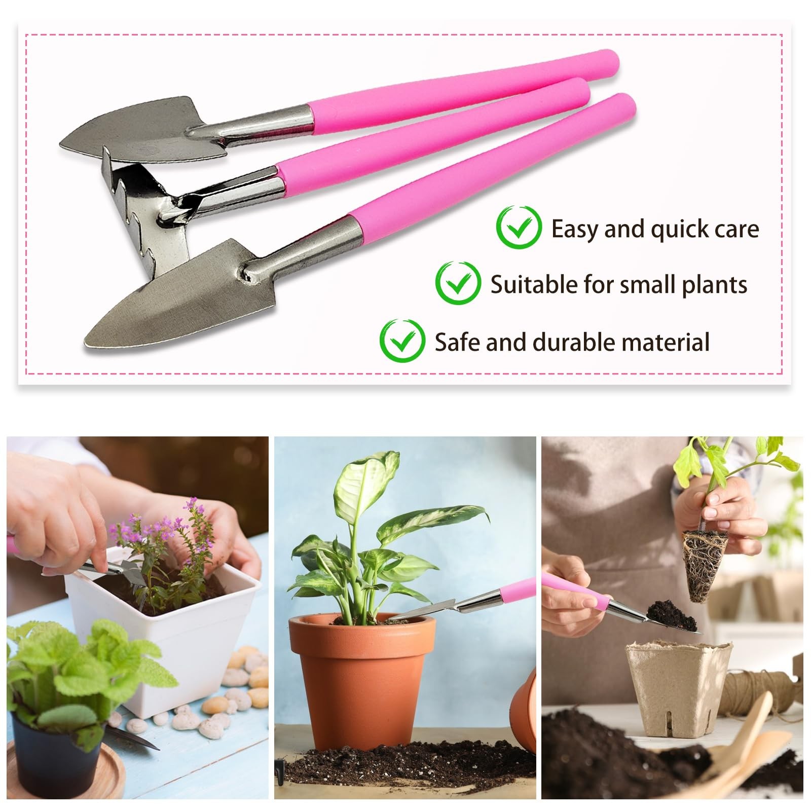 Mini Gardening Tools, 3Pcs Stainless Succulent Tools Kit Shovel Rake Trowel, …