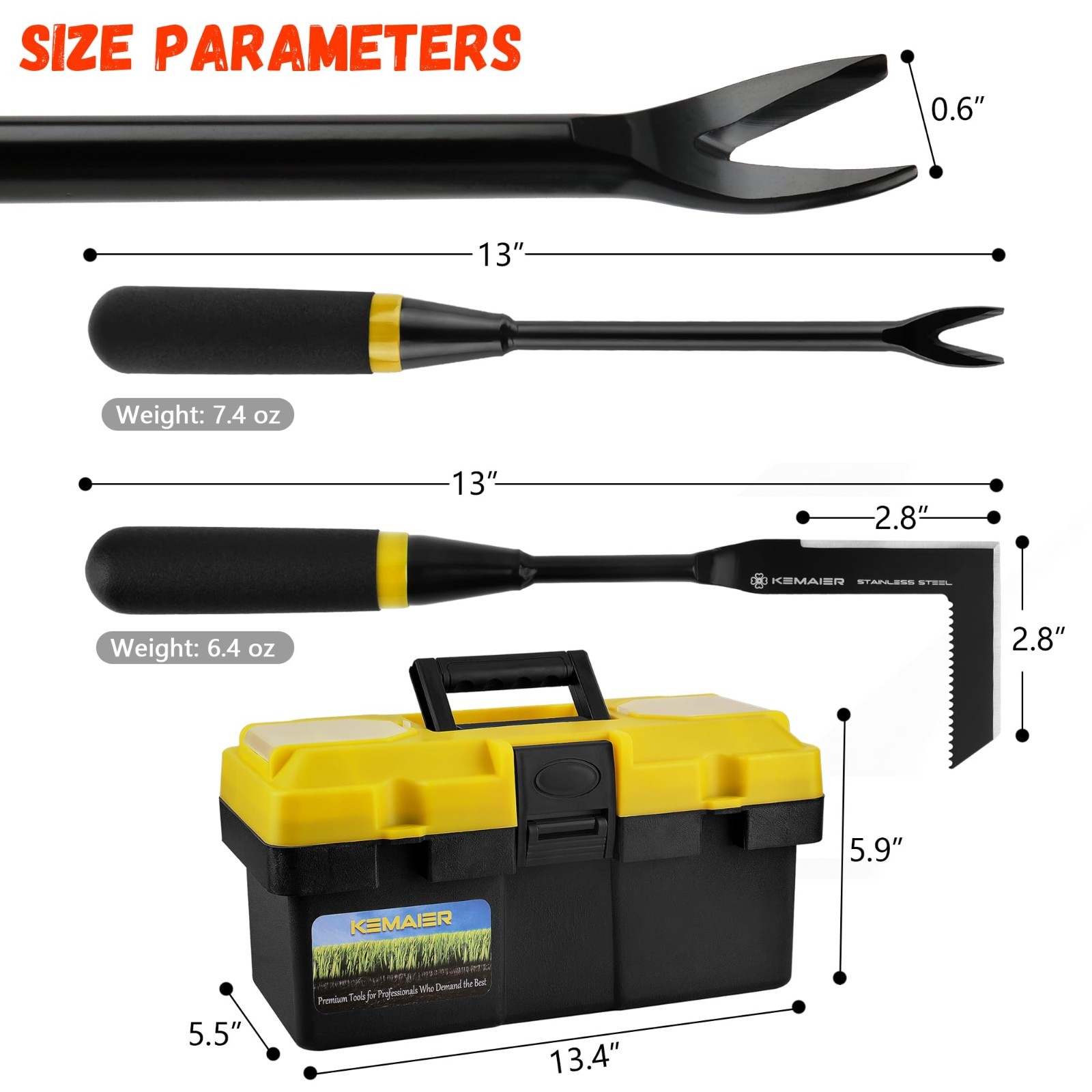 7-Piece Stainless Steel Gardening Tool Set, Heavy-Duty Hand Tools & Toolbox, Ide
