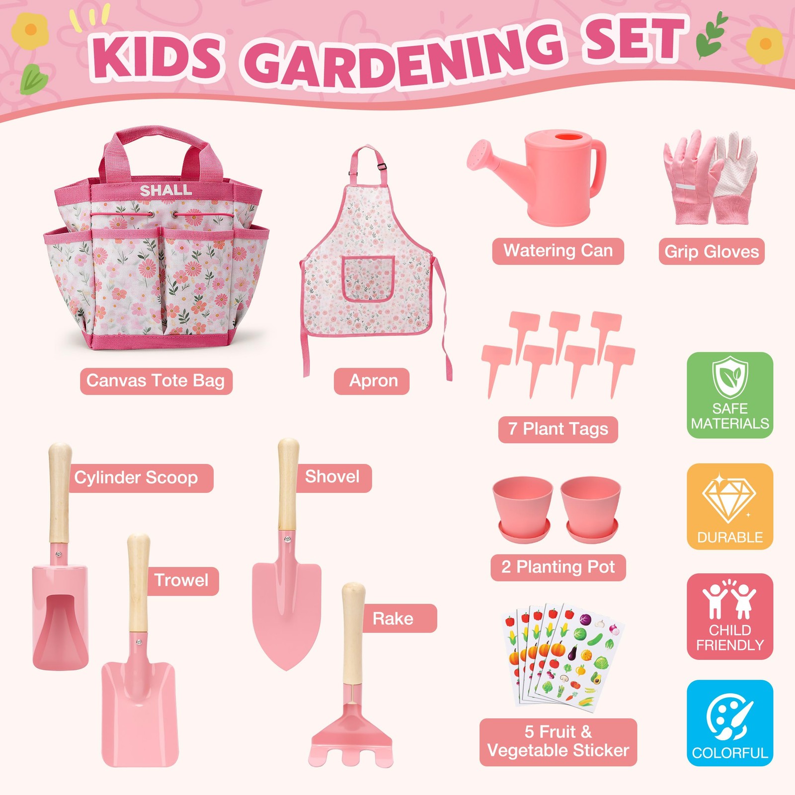 Kids Gardening Set, New Garden Tools Kit for Kids Toddler Boys Girls