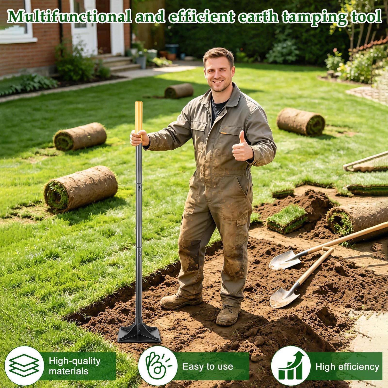 8×8 Inch Steel Ground Tamper 47″ Heavy Duty Hand For Landscape & Construction