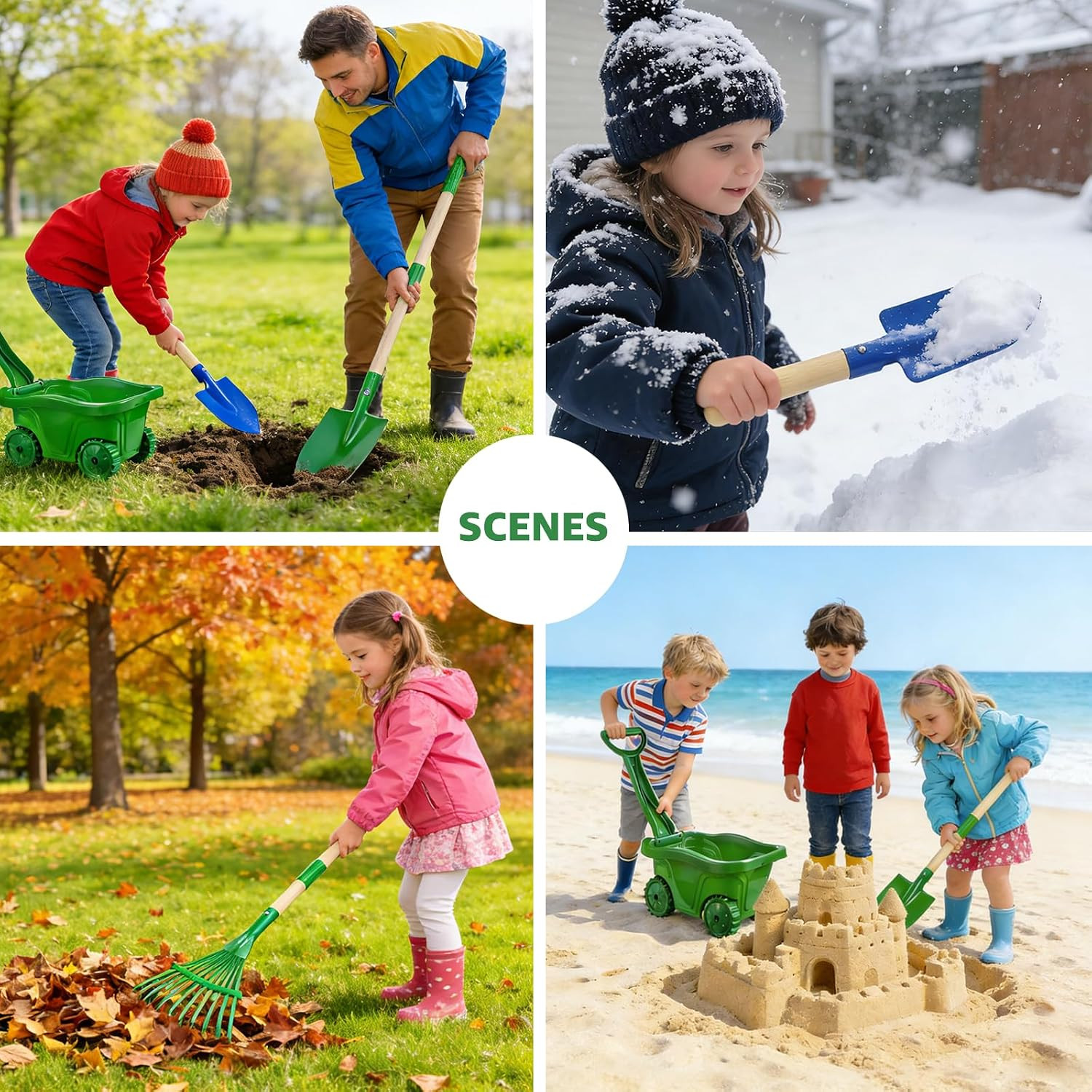 10Pcs Kids Gardening Tools Set – Wheelbarrow Toys with Shovel, Rake, Hoe and Lea