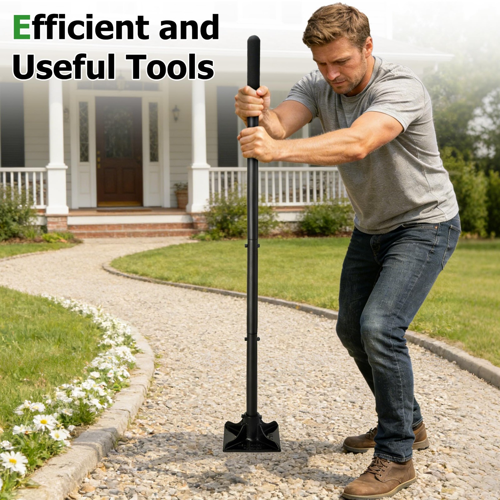 59-Inch Heavy Duty Tamper Tool for Pavers, Lawn Edging, and Fence Posts