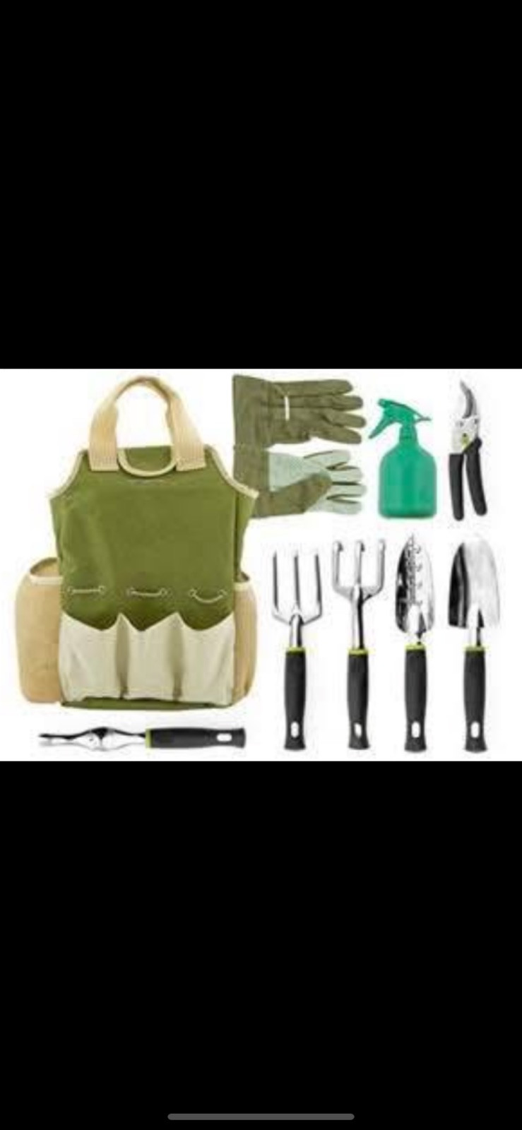 9 Pc Gardening Tool set W/ Gloves & Garden Tote Trowel Pruners & More