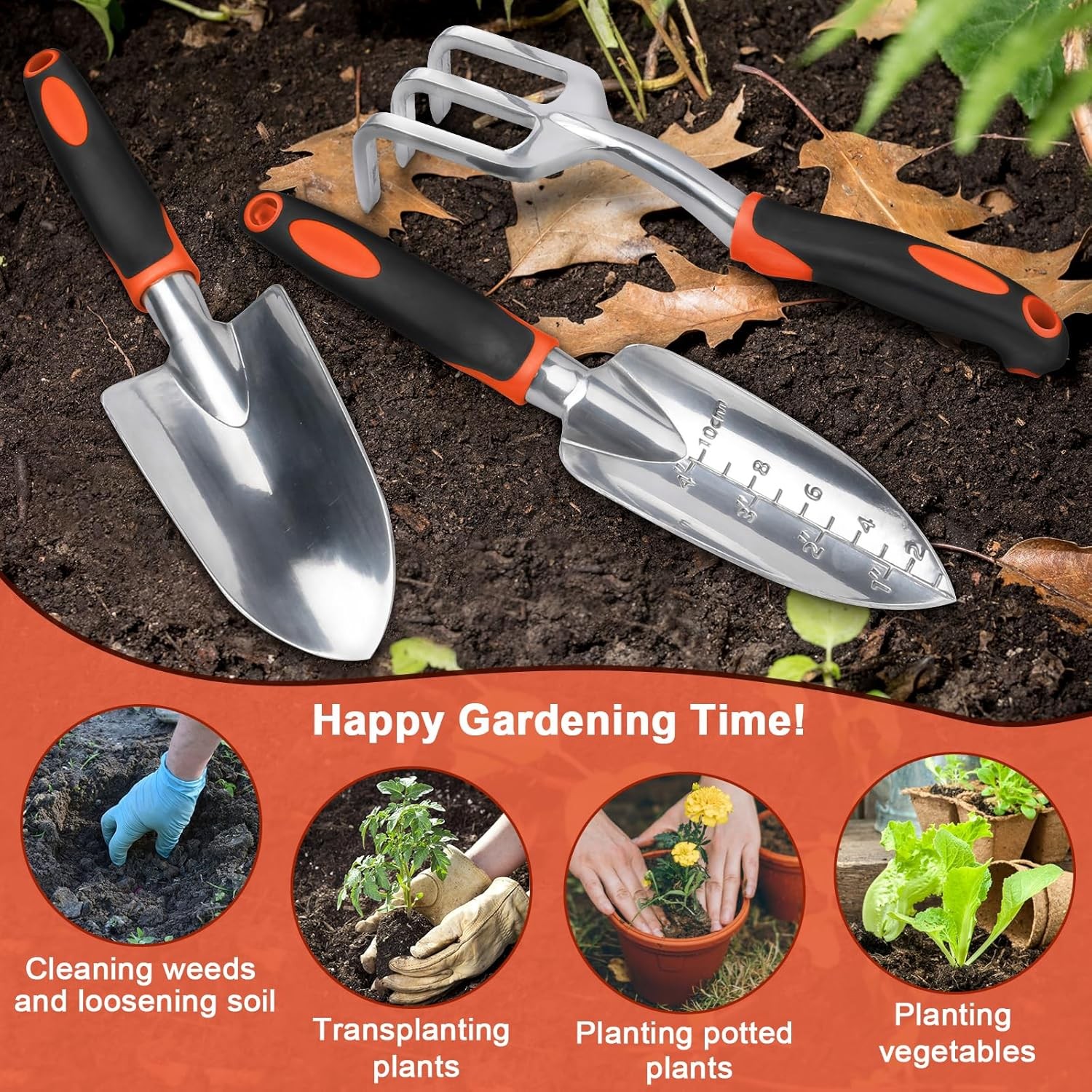 Garden Tools Set, 3 Pack Heavy Duty Gardening Tools Set Include Garden Shovel, T