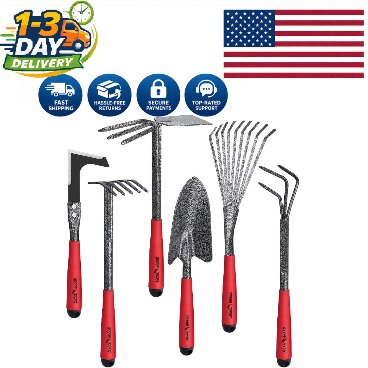 Flora Guard 6-Piece High Carbon Steel Garden Tool Set for Effortless Gardening