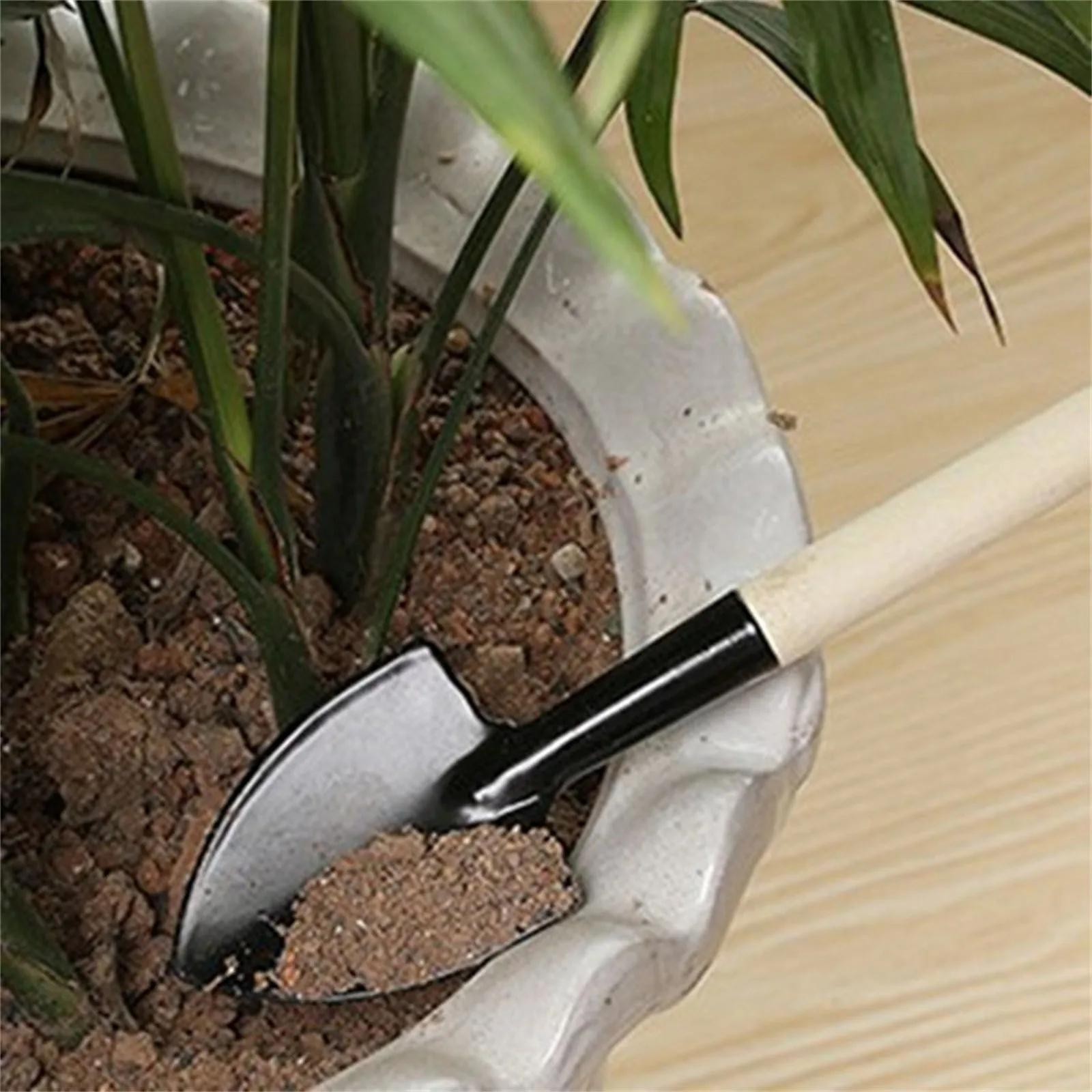 3PCS Mini Garden Tool Set Wooden Handle Trowel Rake Shovel for Succulents Bonsai