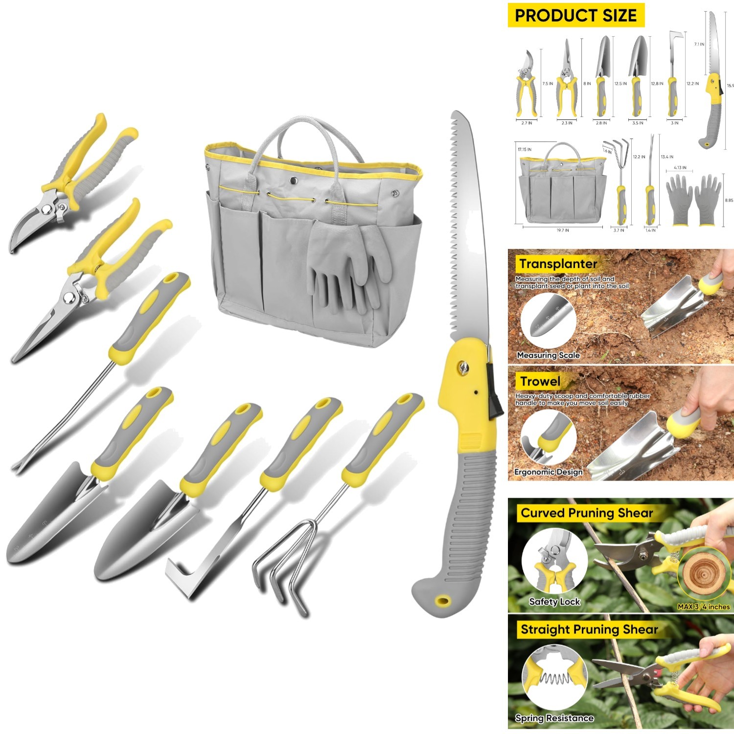 10-Piece Heavy Duty Stainless Steel Gardening Tool Set Carrying Bag and Gloves