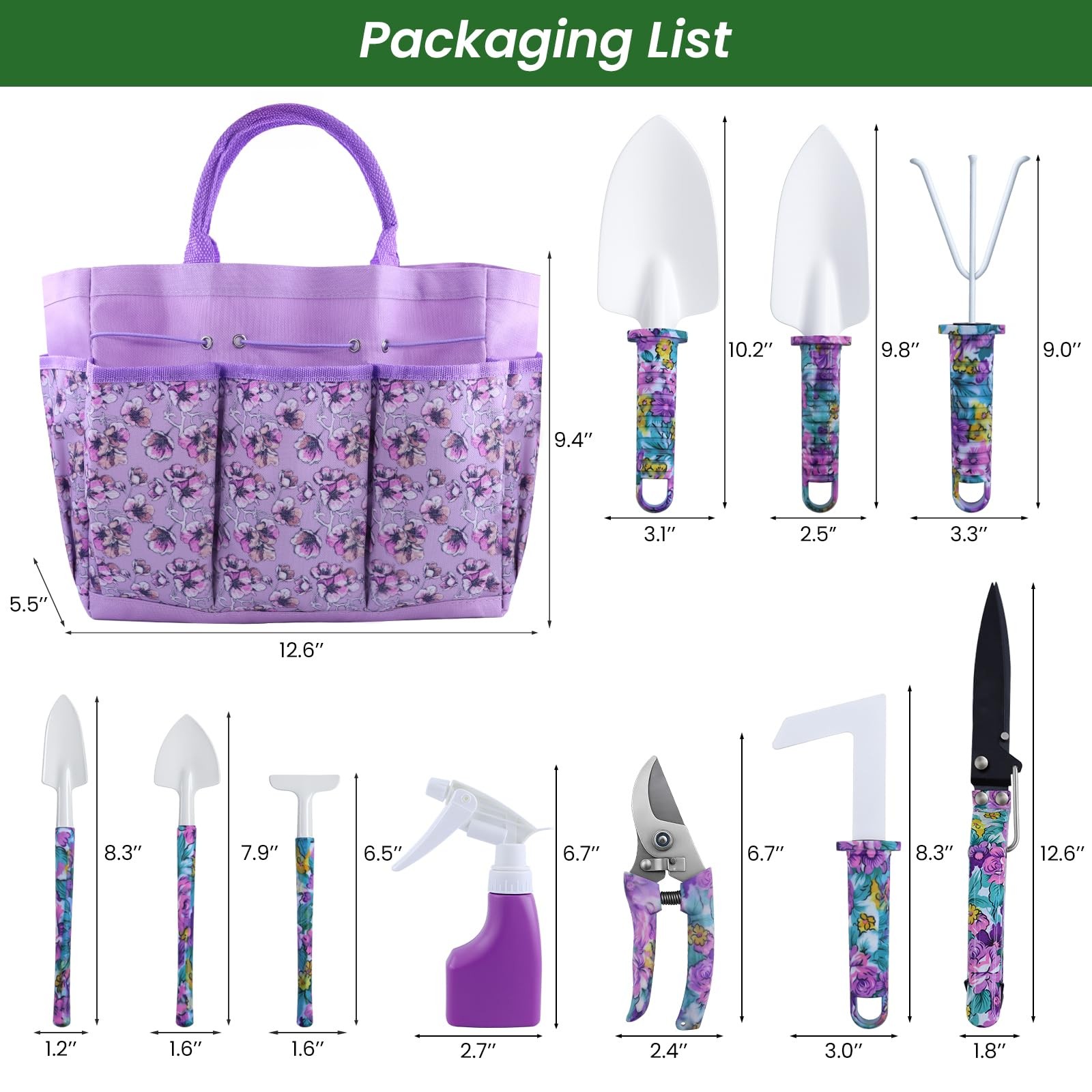10-Piece Heavy Duty Gardening Tools Set with Tote Bag, Ergonomic Handles