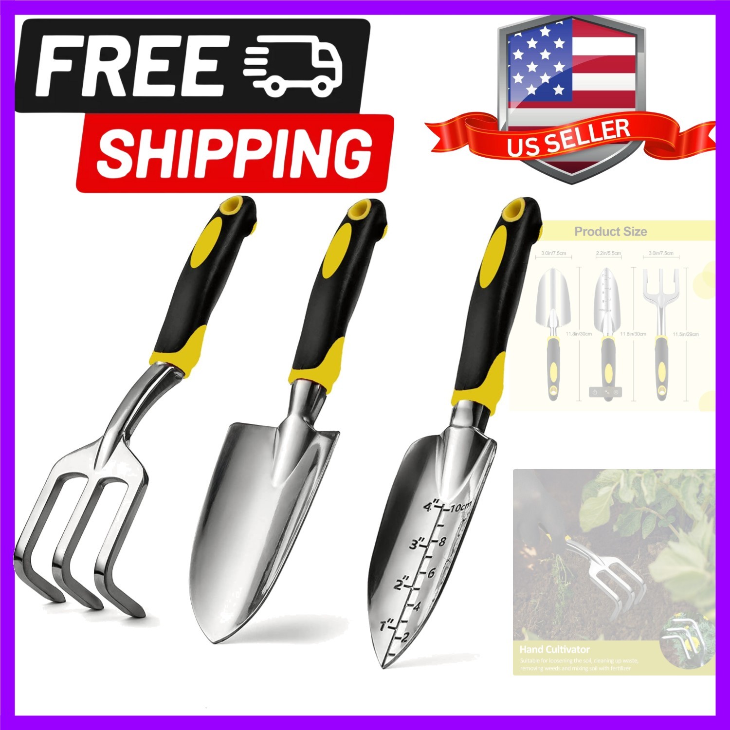 Garden Tool Set, 3 Piece Gardening Tools Includes Garden Trowel, Transplant T…