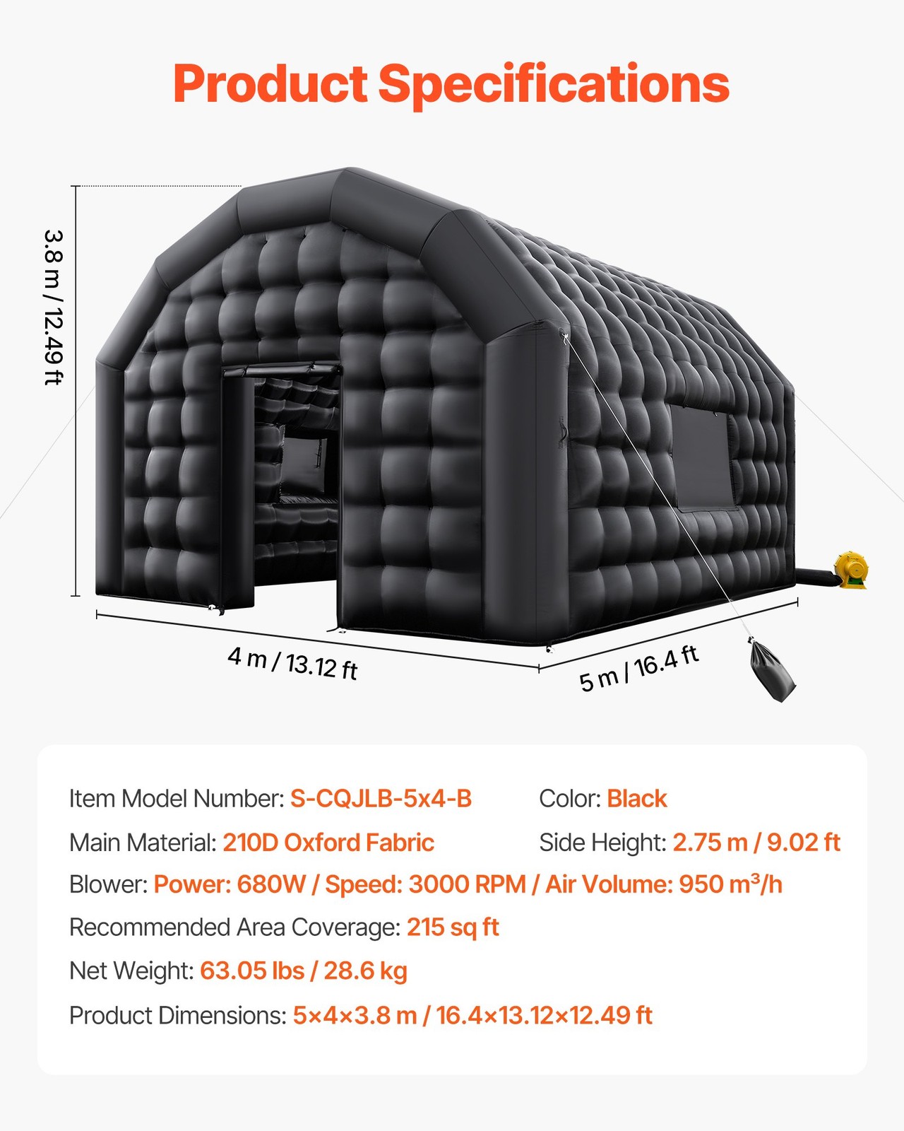 Inflatable Nightclub, 16.4 x 13.1 x 12.5 ft Inflatable Party Tent with 680W Blow
