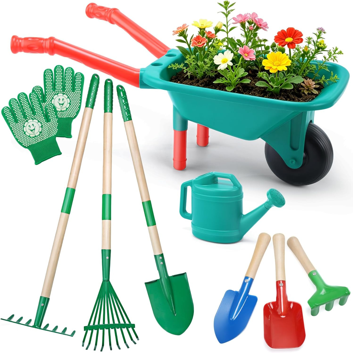 CUTE STONE Kids Gardening Tools Set – 9PCS Toddler Garden Toy with Kids Wheelbar