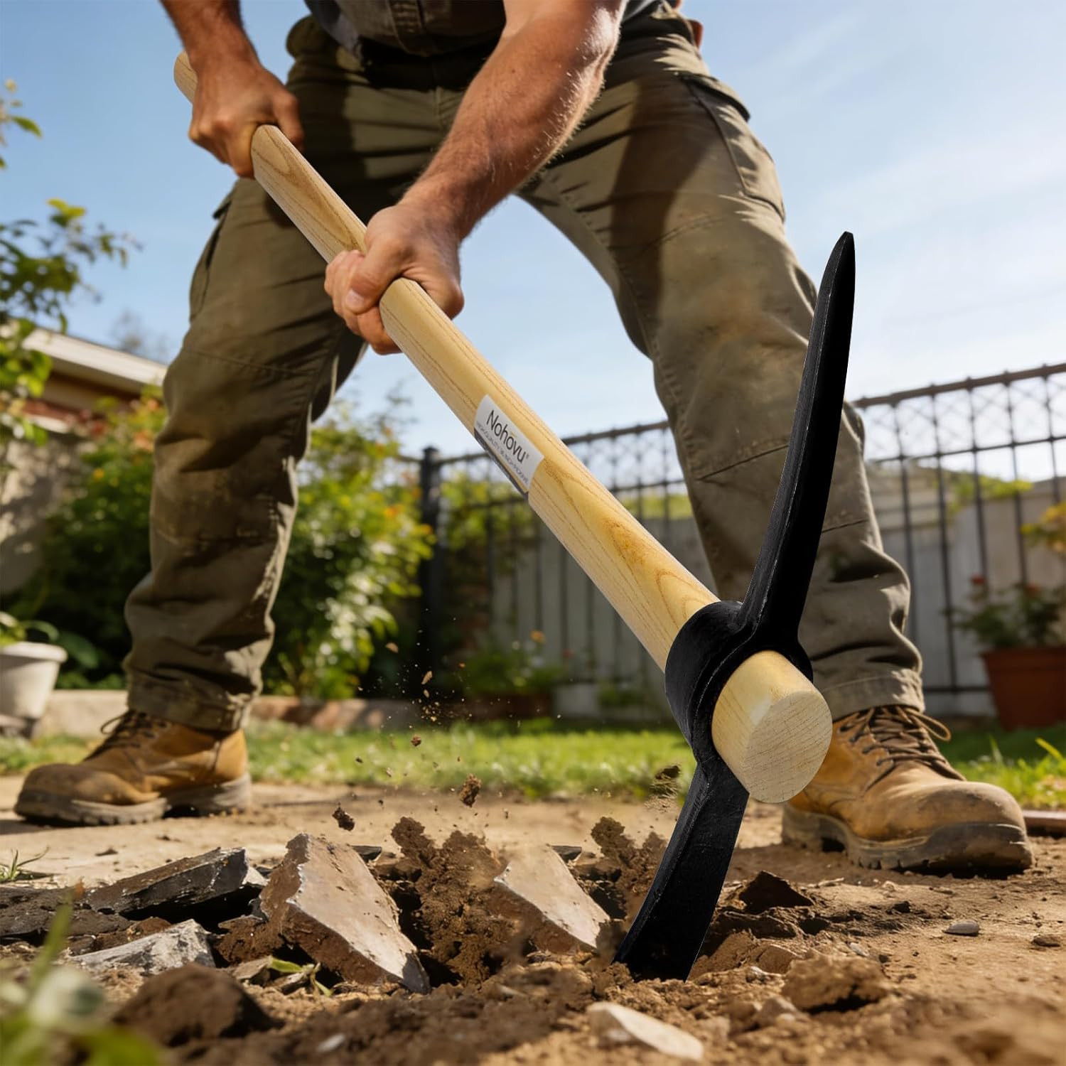 Pickaxe with Wood Handle, Heavy Duty Forged Steel Pick Axe for Digging, 36 Inche