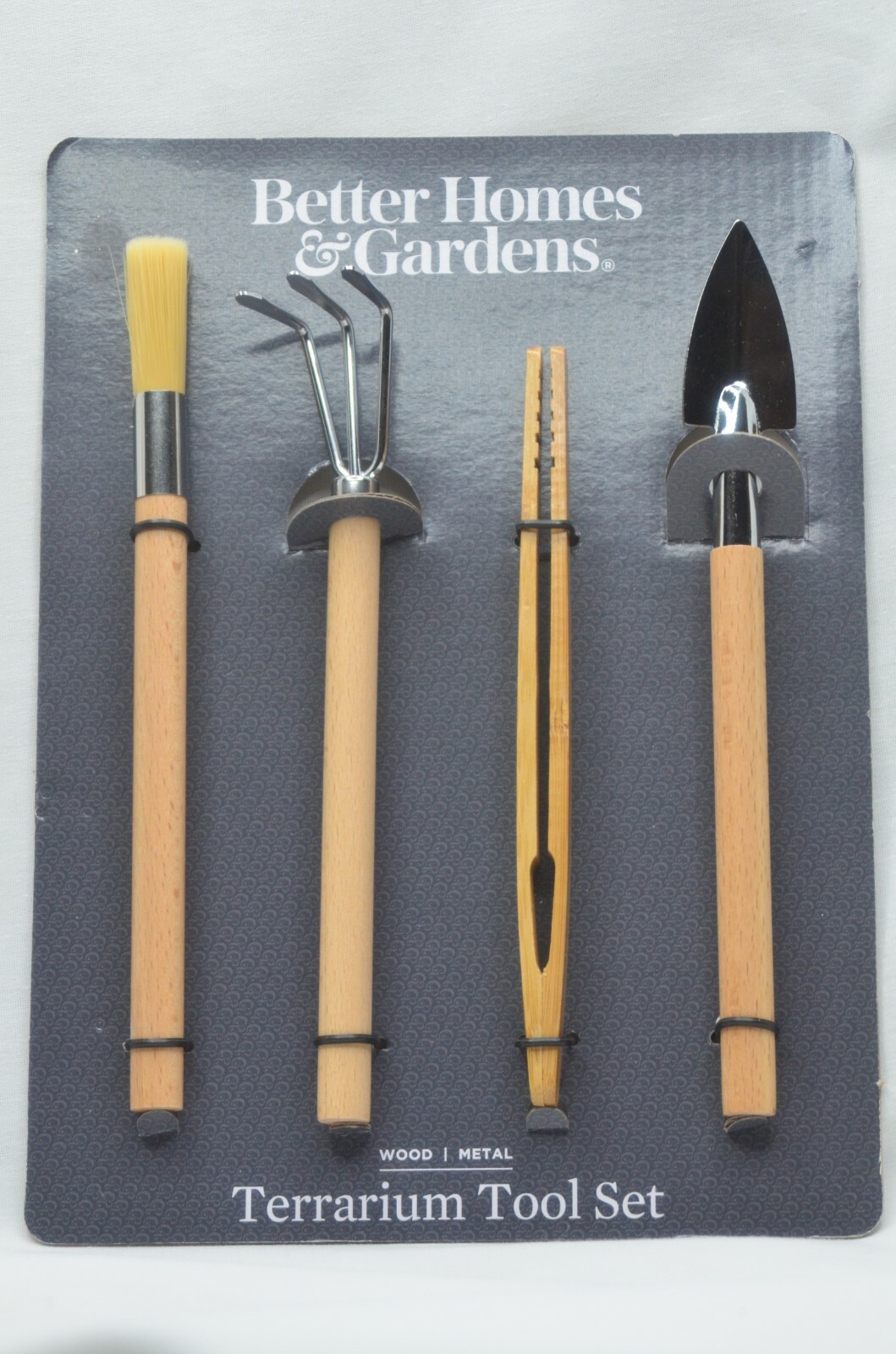 Better Homes & Gardens Terrarium Tool Set Wood Metal Rake Shovel Brush Tweezers