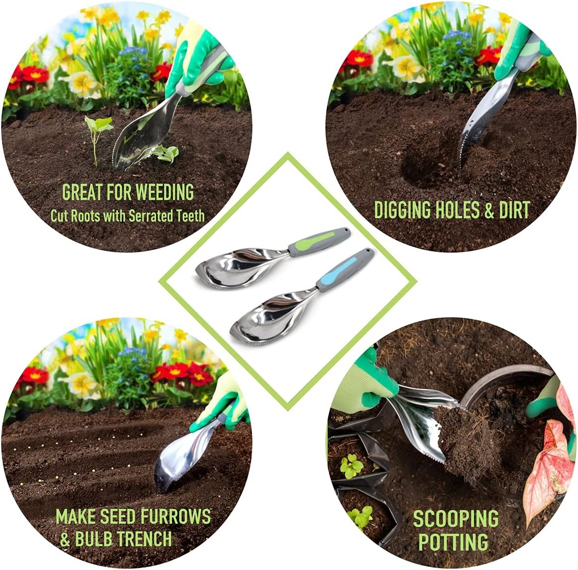 2Pack Garden Trowel, Stainless Steel Hand Shovel with Ergonomic Handle,Multi-Use