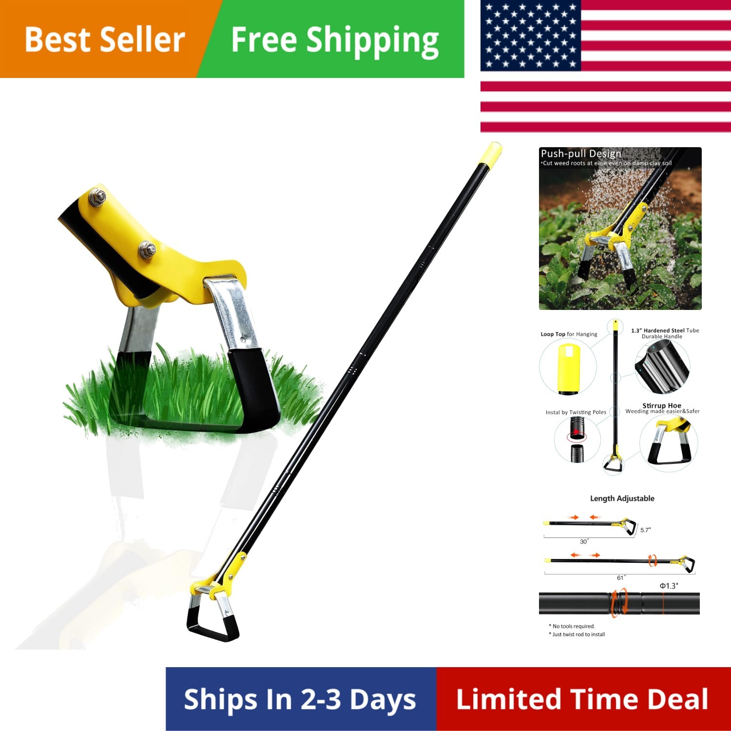 Hoe Garden Tool -Scuffle Garden Hoes for Weeding Gardening Long Handle Heavy …