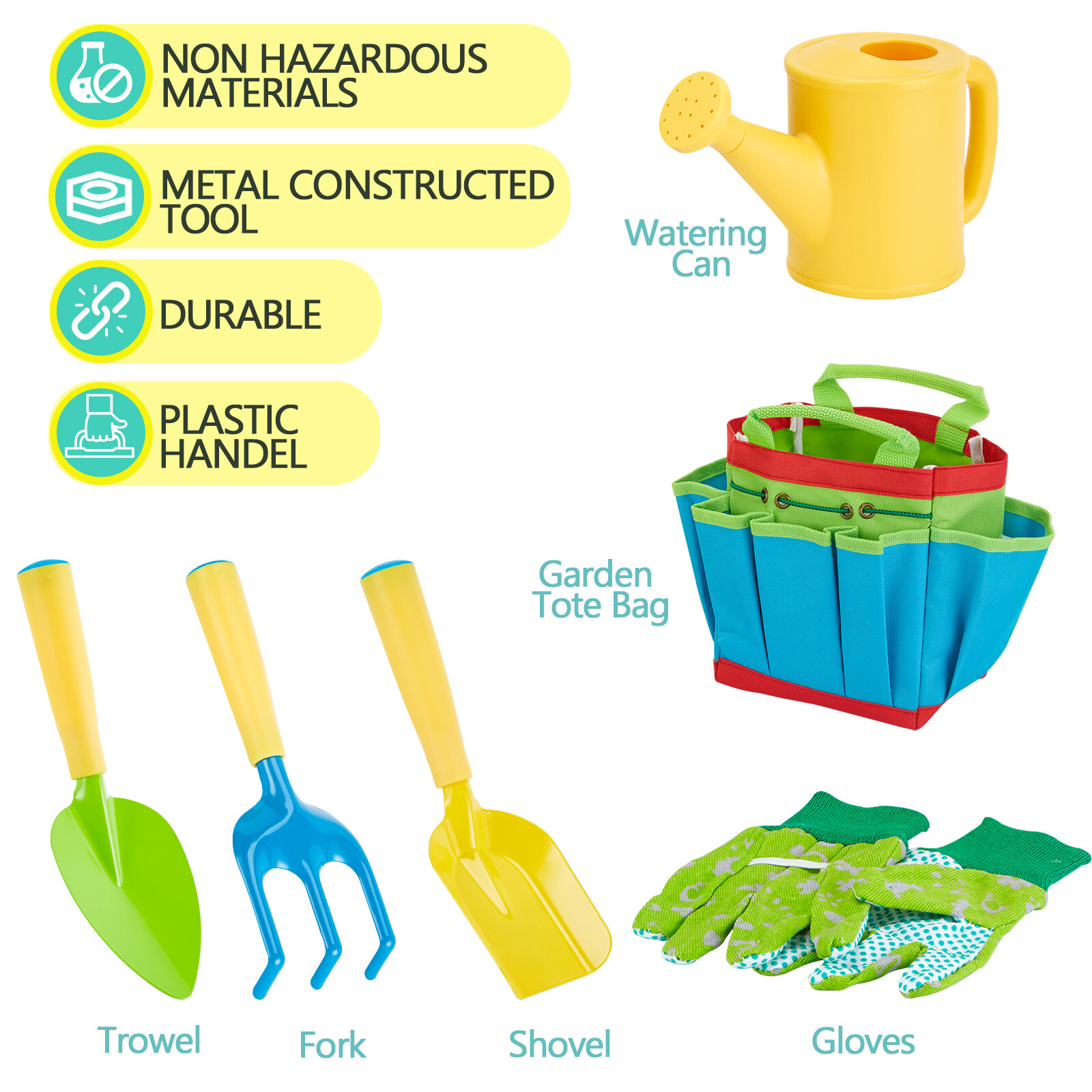 6PCS Childern Gardening Set Garden Tools Kids Play Set Rake Watering Can Bag
