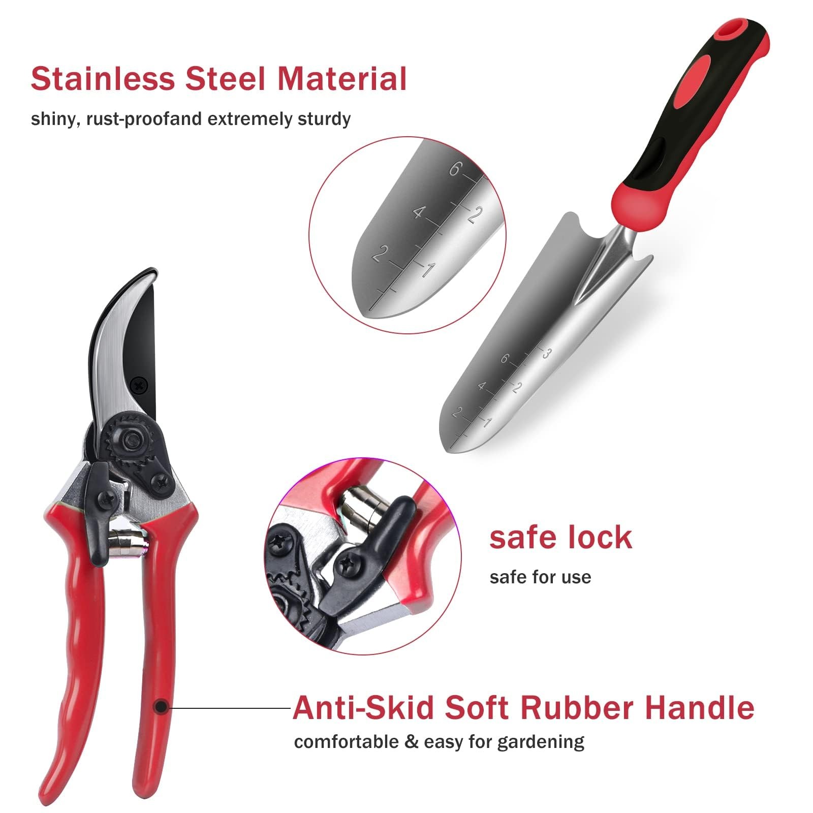 9 PCS Red Heavy Duty Stainless Steel Garden Tool Set With Tote Bag Gifts 1 PC
