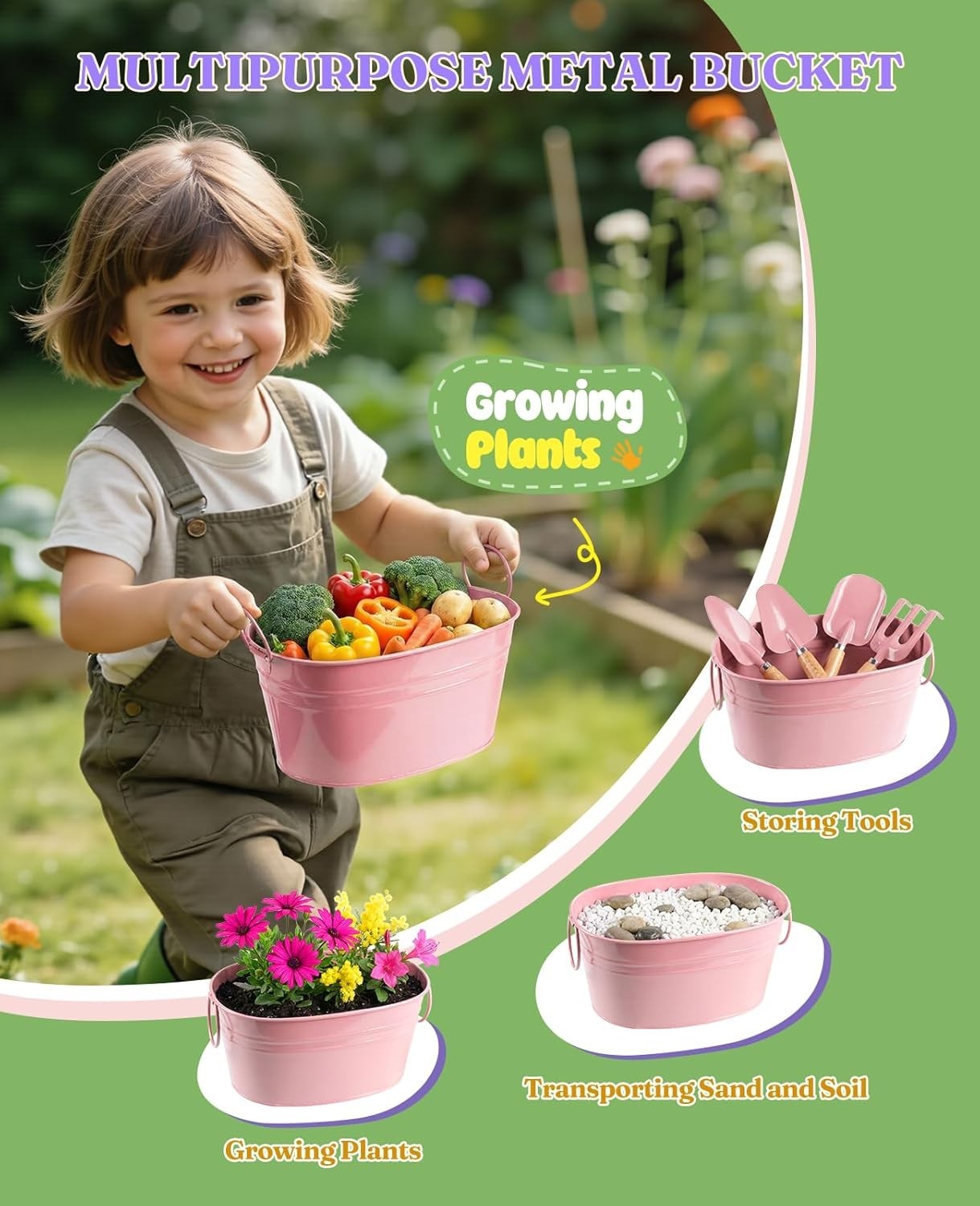8Pcs Kids Gardening Set with Metal Basket & Real Metal Tools, STEM Outdoor Ex…