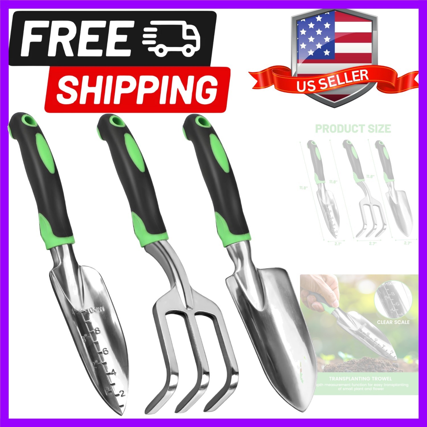 Garden Tool Set, 3 Pack Heavy Duty Gardening Hand Tools with Non-Slip Rubber …