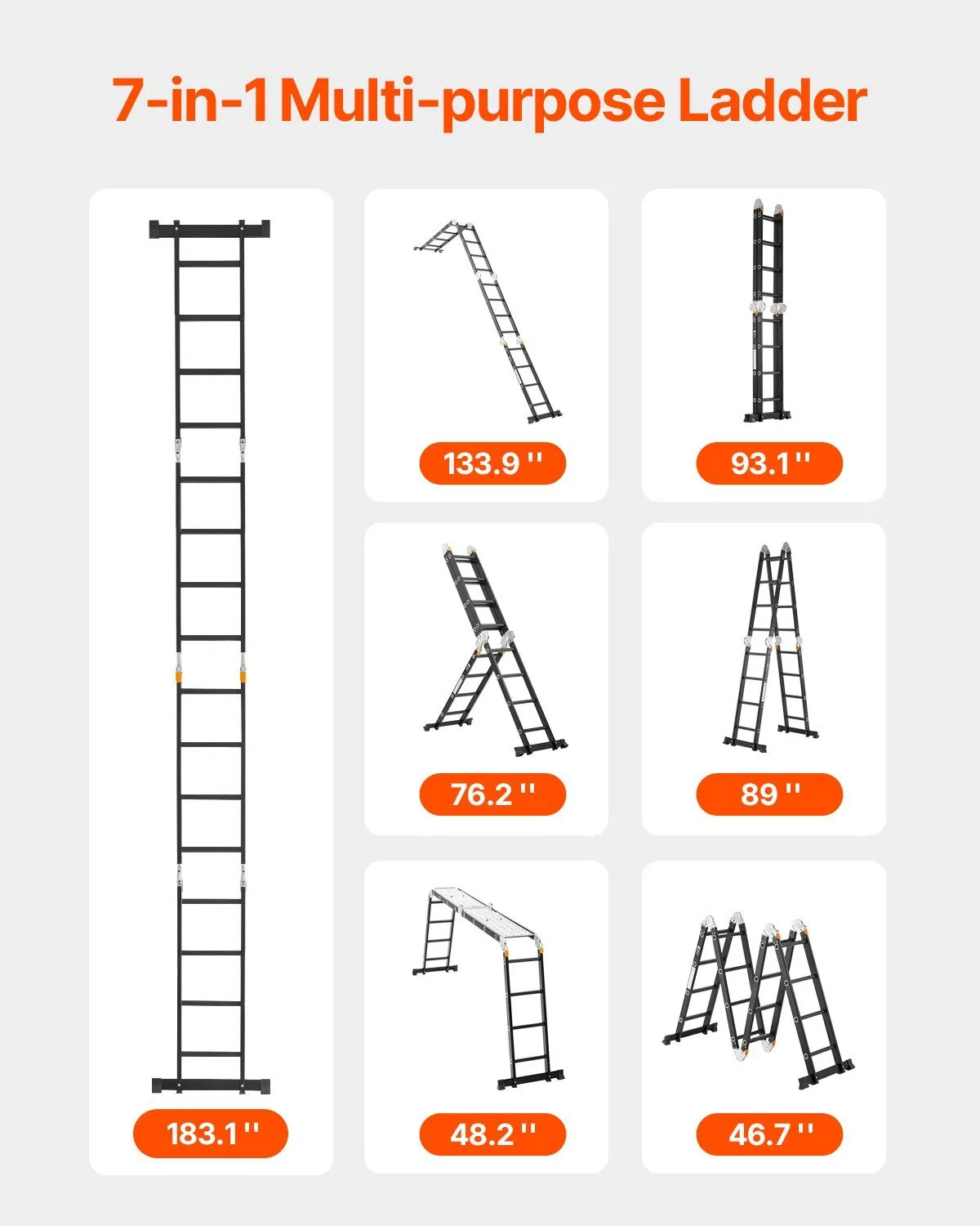 Multi-Purpose Folding Ladder, 7-in-1 Tall Extension Step Ladder, A Frame 4 Step