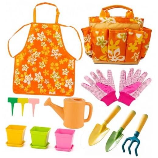 Kids Gardening Set for Girls Boys Ages 3-7,13PCS Garden Tool Kit with