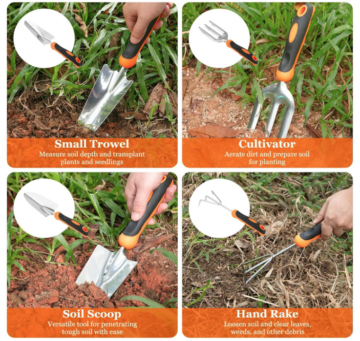 Stainless Steel Heavy Duty Gardening Tool Set, with Non-Slip Rubber Grip