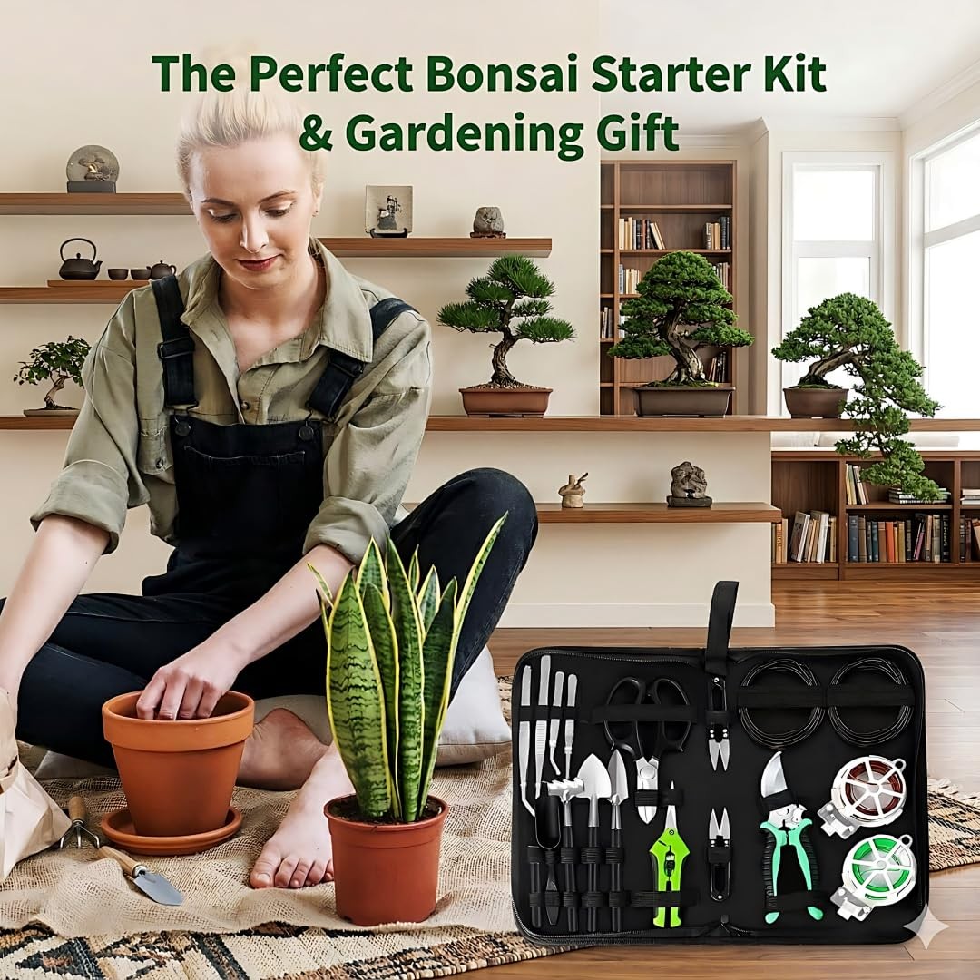 Bonsai Tools Set, 20-Piece Bonsai Tools Set with Waterproof Repotting Mat, Pr…