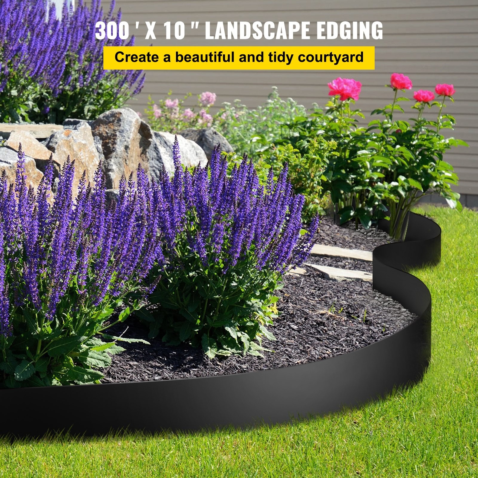 Landscape Edging,10 inch Depth 300 ft Total Length,Recycled HDPE Coiled Terrace
