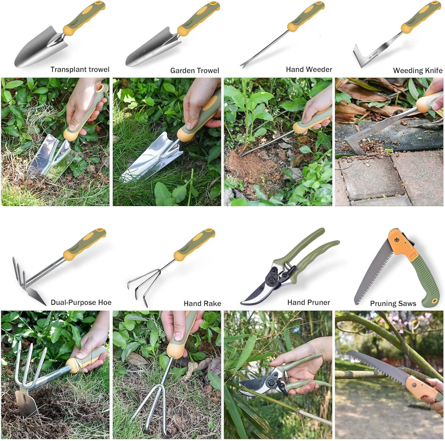 9Pcs Garden Tool Set Stainless Steel Heavy Duty Gardening Gifts with Tote Bag