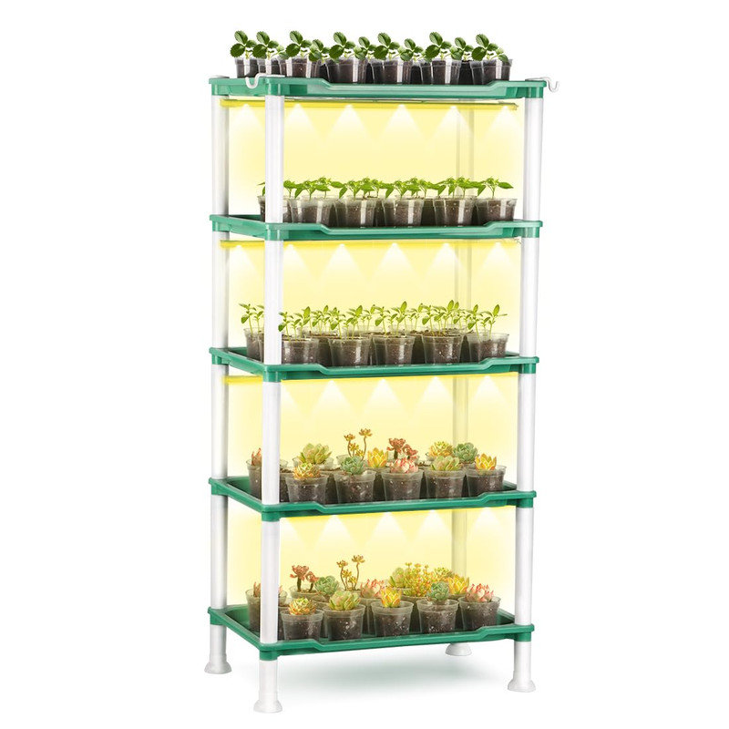 Rootrimmer Seed Starter Tray Unit 5-Tier Plant Stand 4 Led Grow Lights 90 Pack