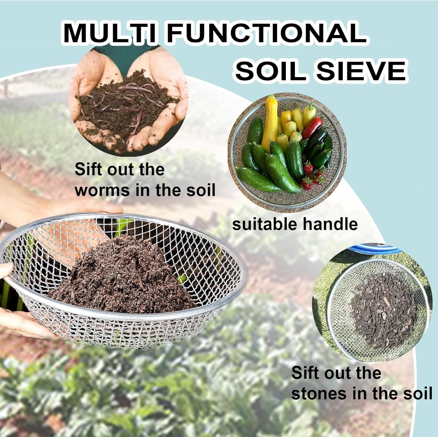 2PCS Multi-Size Soil Sift Set with 1/4in & 1/8in Mesh for Precision Gardening