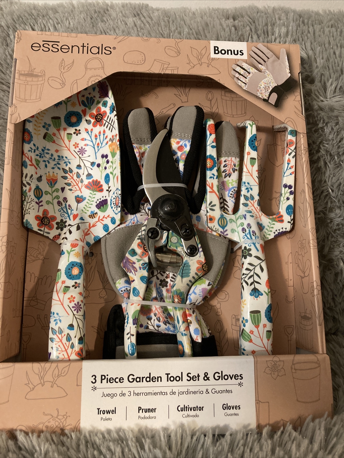 3-piece Garden Tools Set Bonus Gloves Trowel Pruner Cultivator Gloves Floral