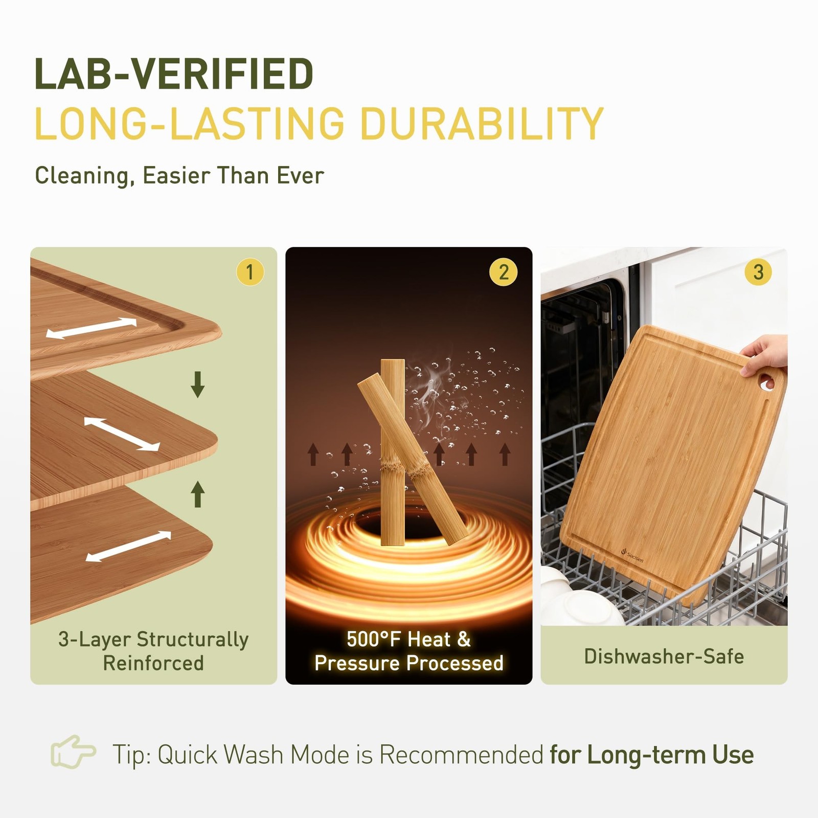 Lightweight Durable Bamboo Cutting Board with Non-Slip Feet, Non Toxic Wooden…