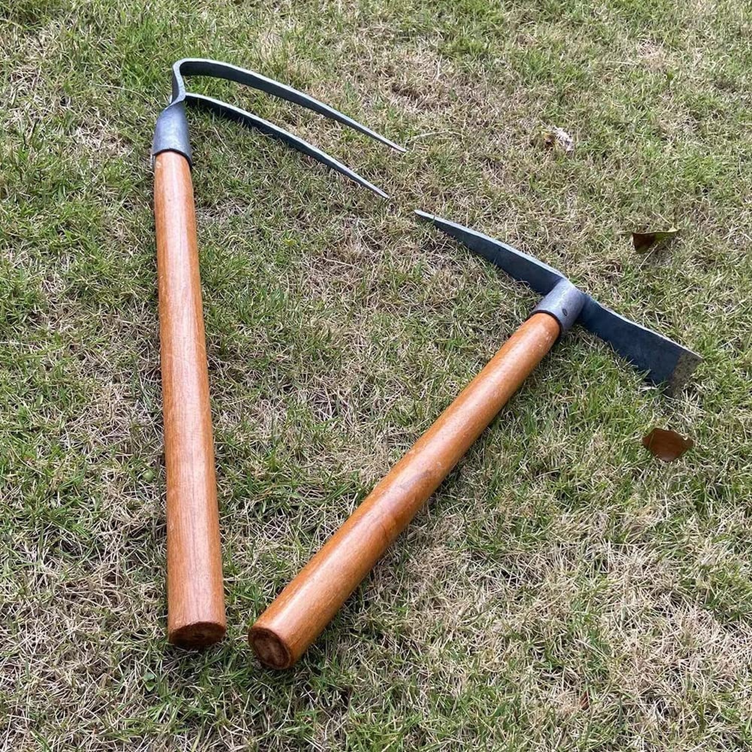 2PCS 19.6 Inches Garden Pick, 2 Prong Hand Hoe Tool Set Garden Tool with Wood…
