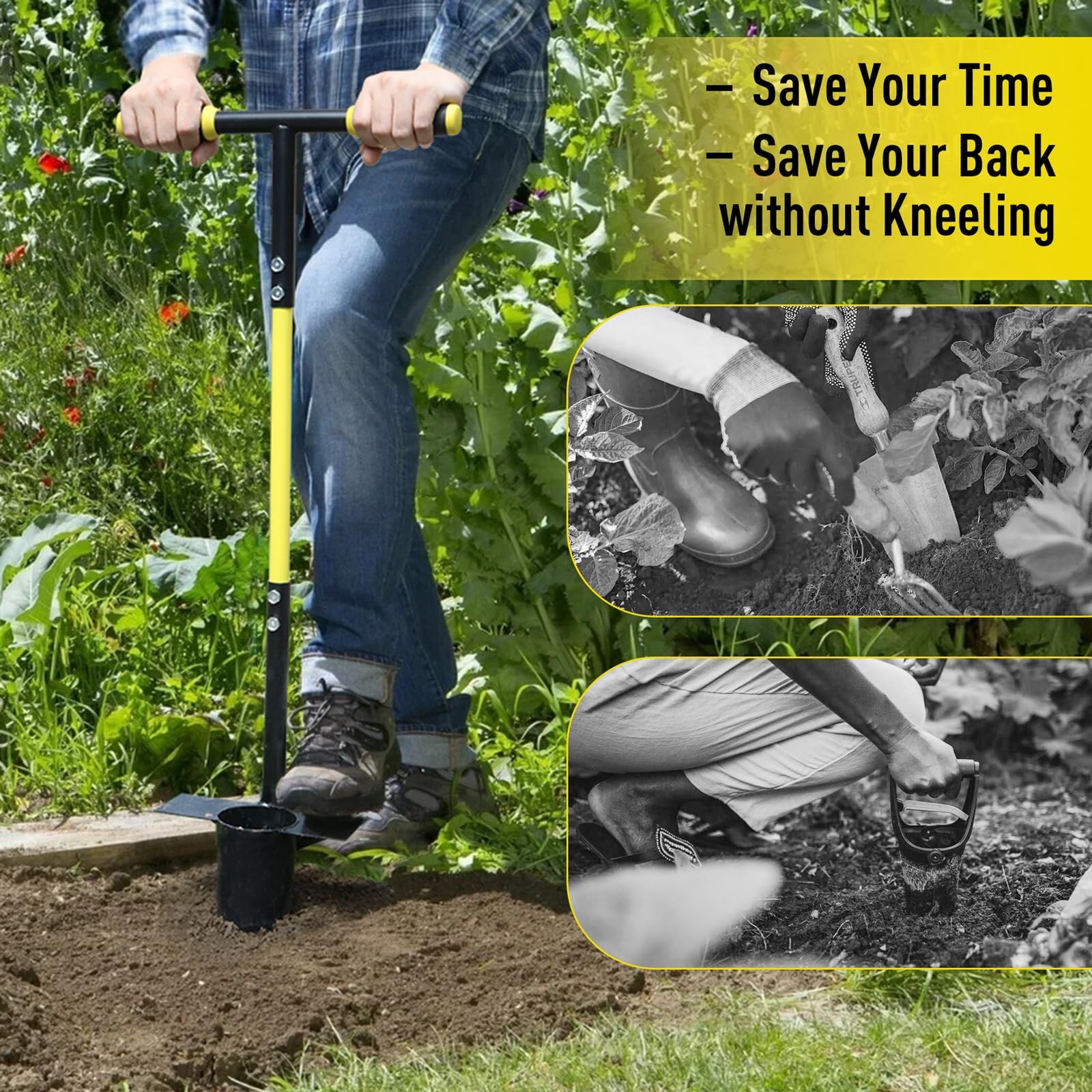 Long Handle Bulb Planter Tool, Stainless Steel Transplanter, Ergonomic Handle