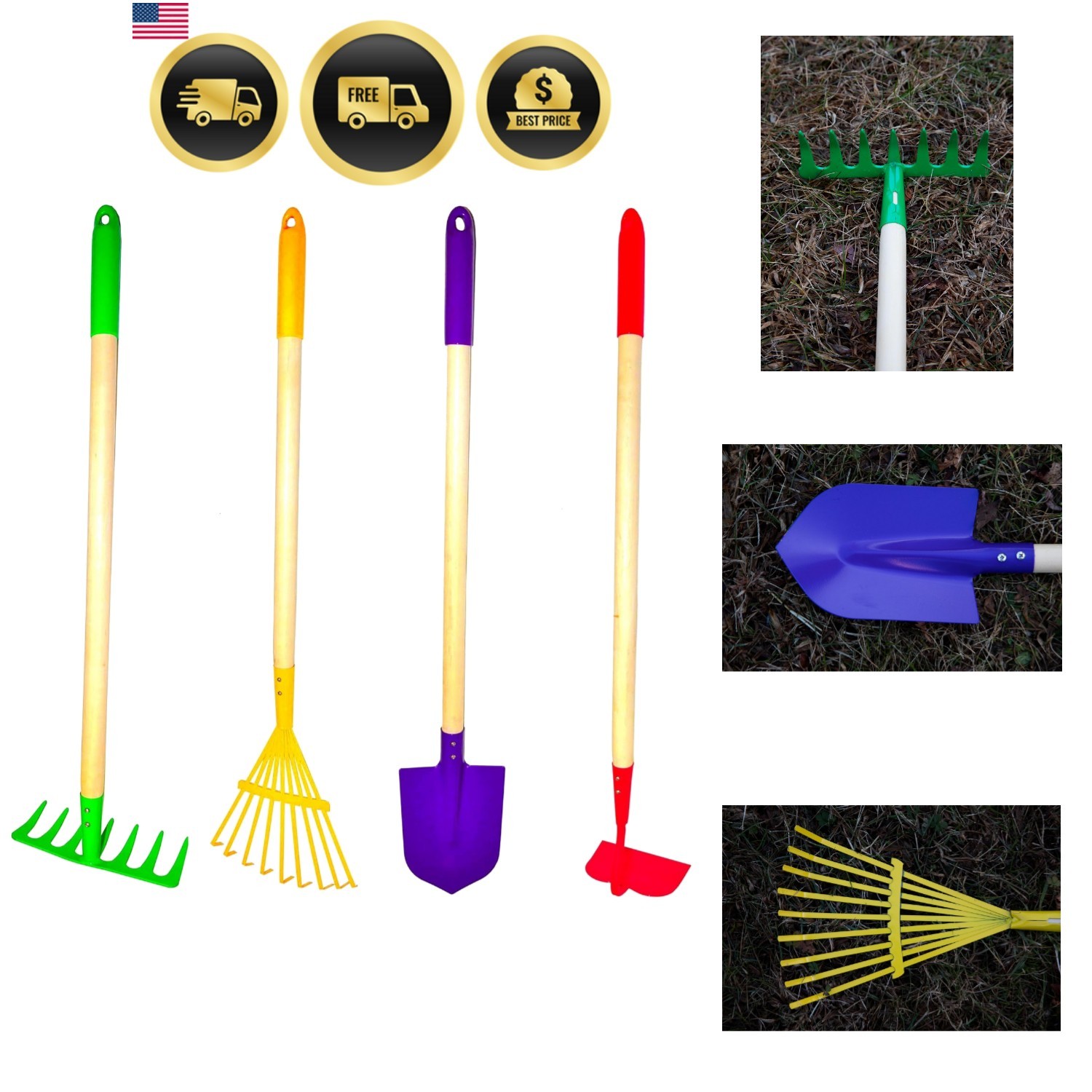 JustForKids Kids Garden Tool Set Toy, Rake, Spade, Hoe and Leaf Rake, reduced…