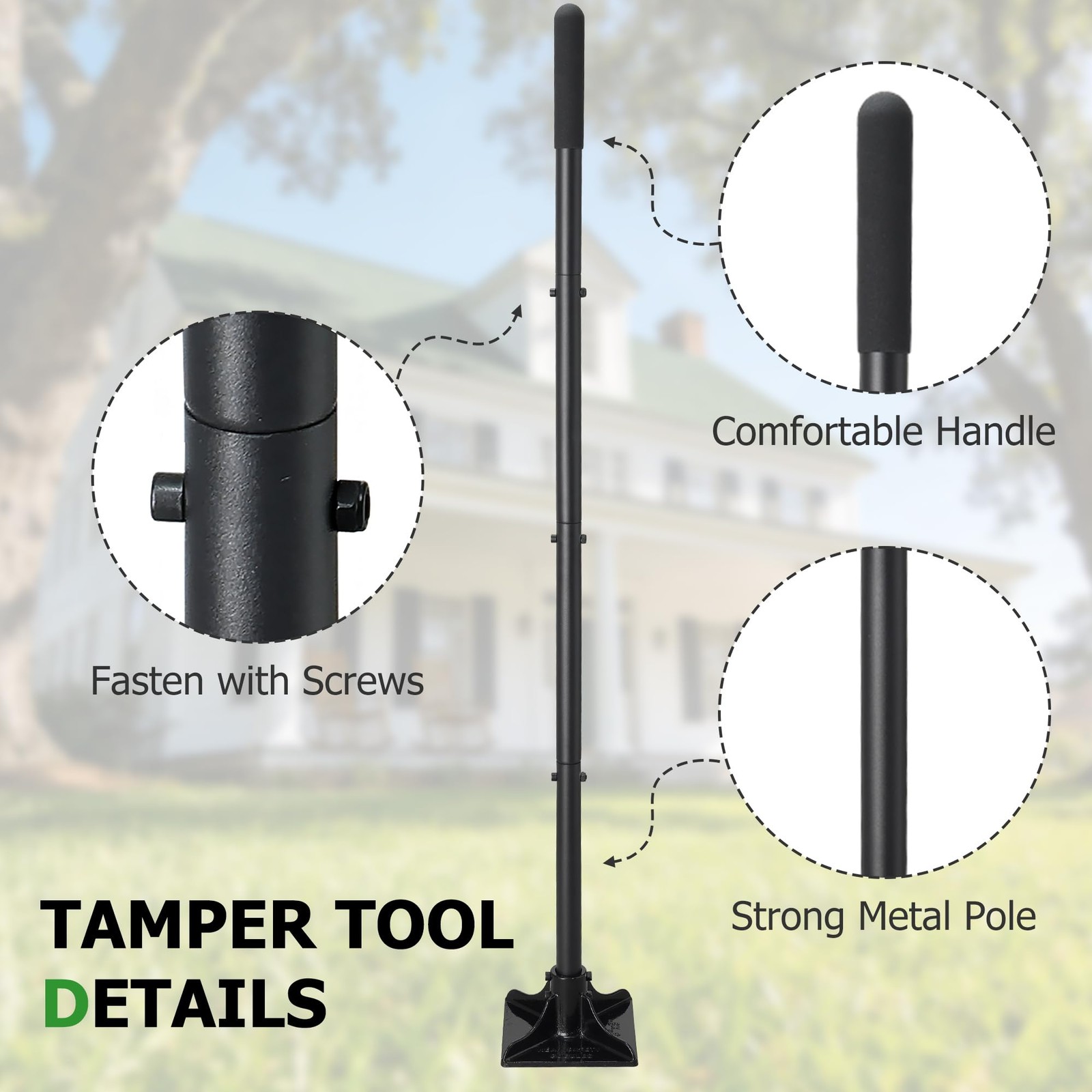 59-Inch Heavy Duty Tamper Tool for Pavers, Lawn Edging, and Fence Posts