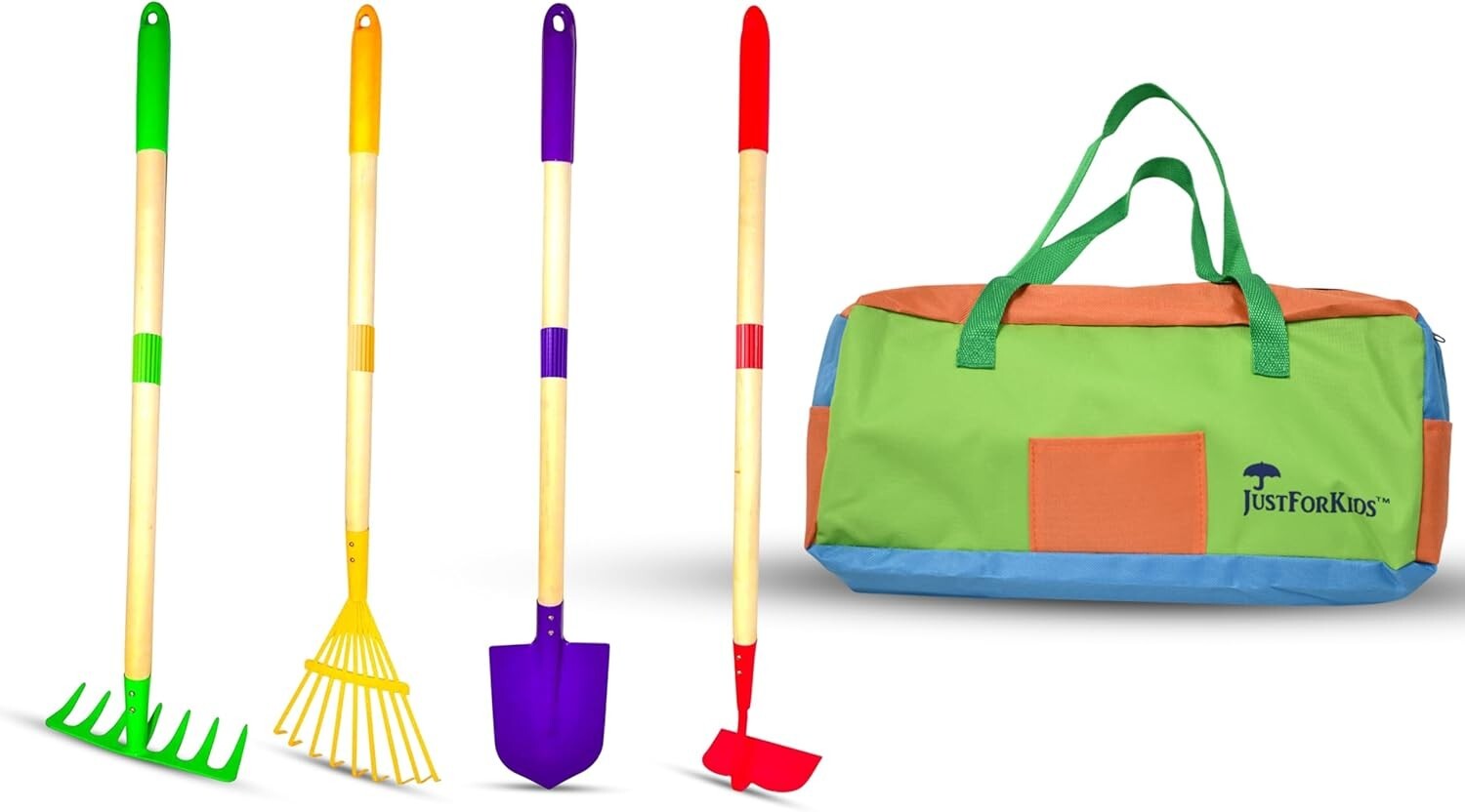 JustForKids 4-Piece Garden Tool Set with Travel Bag, 2-Pack, Ages 5+