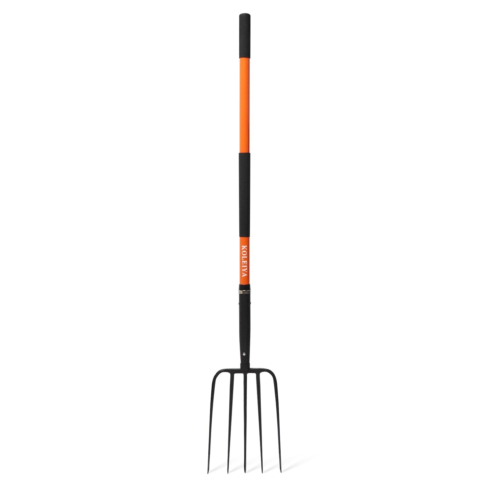 5-Tine Pitchfork for Gardening, 57-Inch Heavy Duty Garden Fork with Orange Fi…