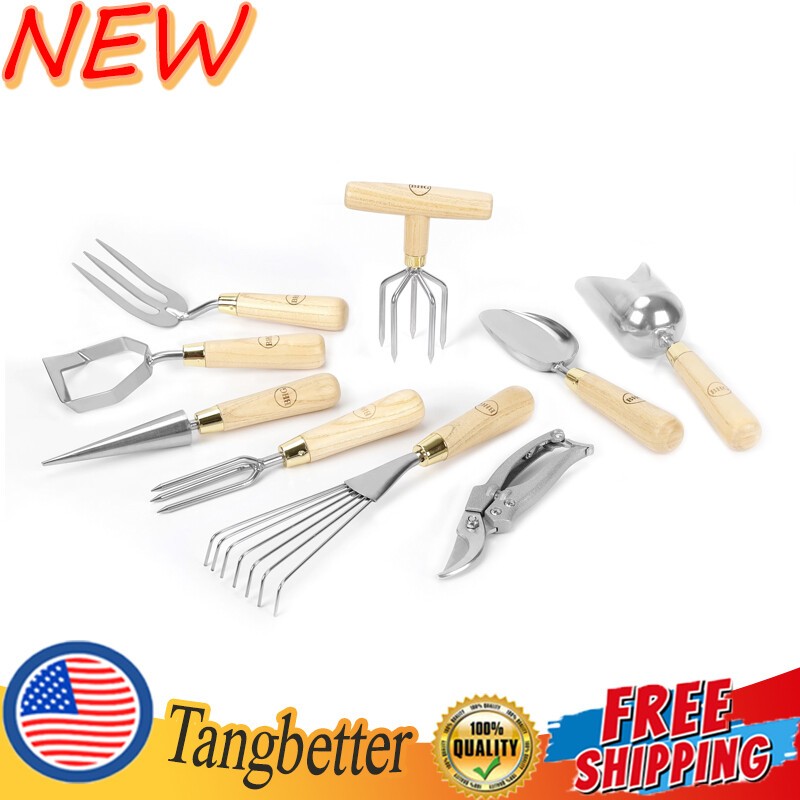 9 Pcs Stainless Steel Gardening Hand Tool Set Scoop Trowel Rake Fork Hoe Pruner