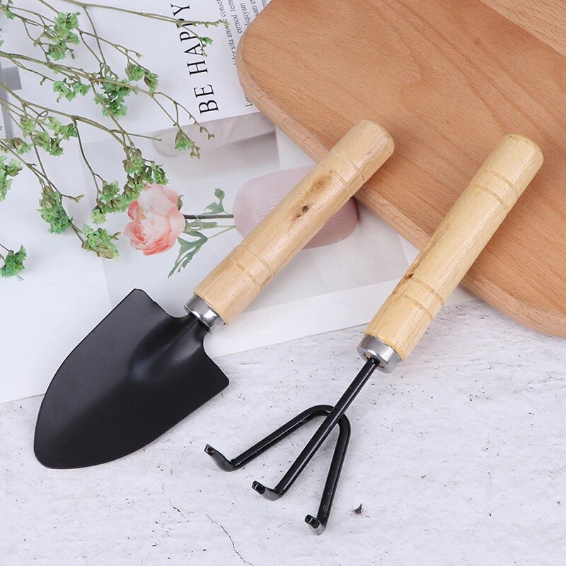 3pcs Mini Shovel Rake Spade Bonsai Planting Garden Outdoor Iron Hand Tool Set