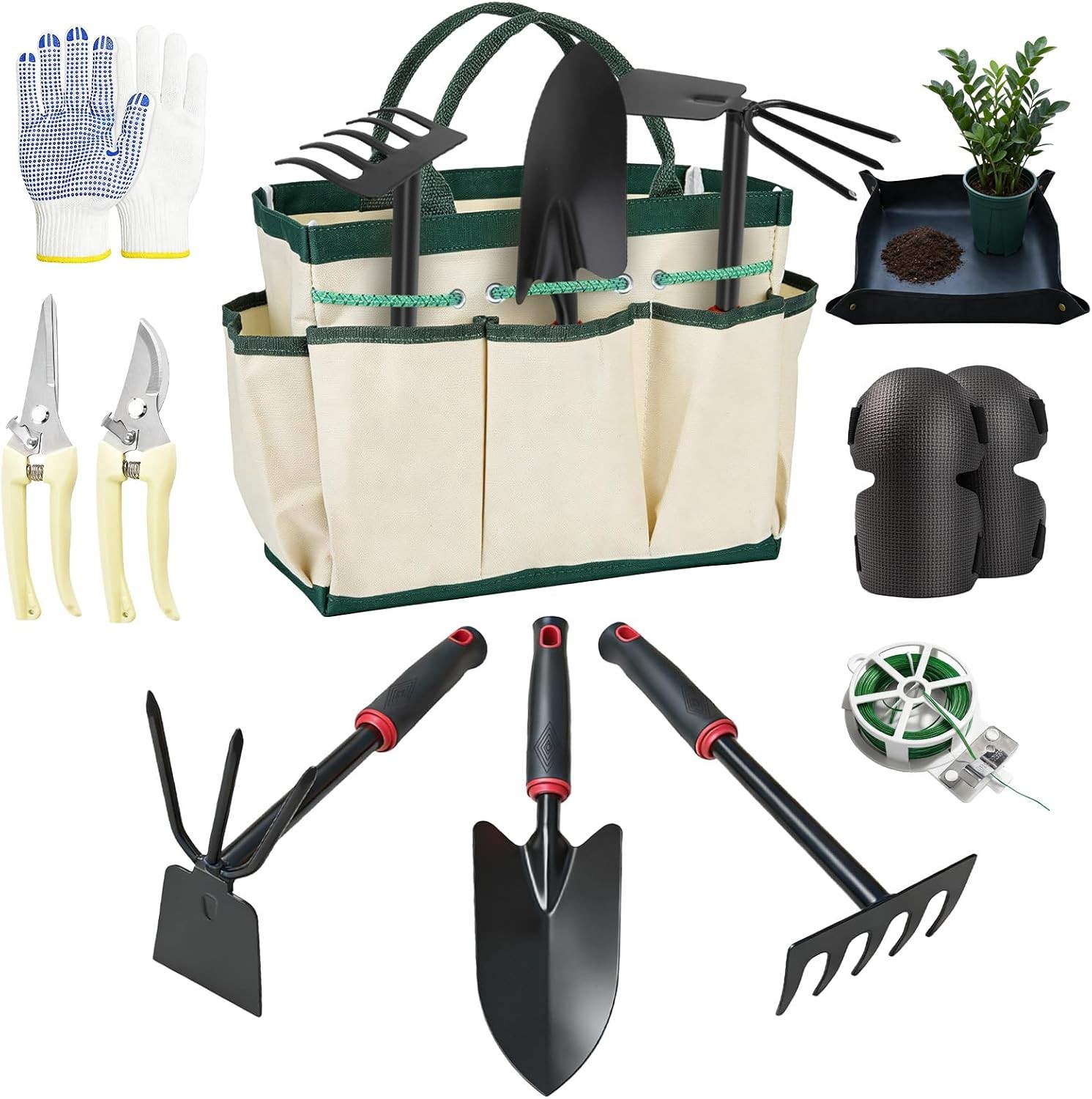 10 Pcs Heavy Duty Garden Tool Set with Stainless Steel Shears