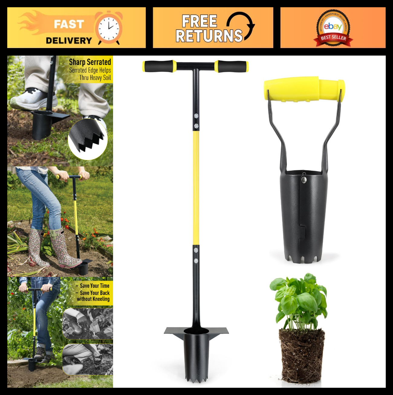 2PCS Bulb Planter Tool Set – Long Handle Transplanter & Small Planting Tool for