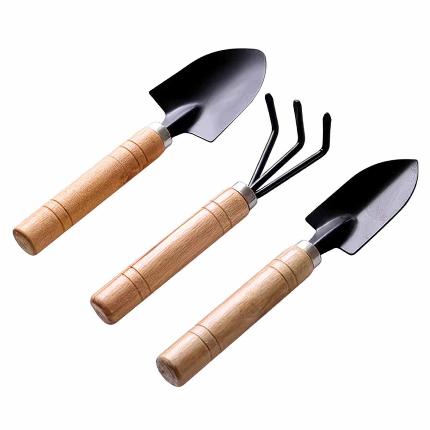 3-Piece Mini Gardening Tool Set Small Hand Trowel Rake Cultivator with Wooden…