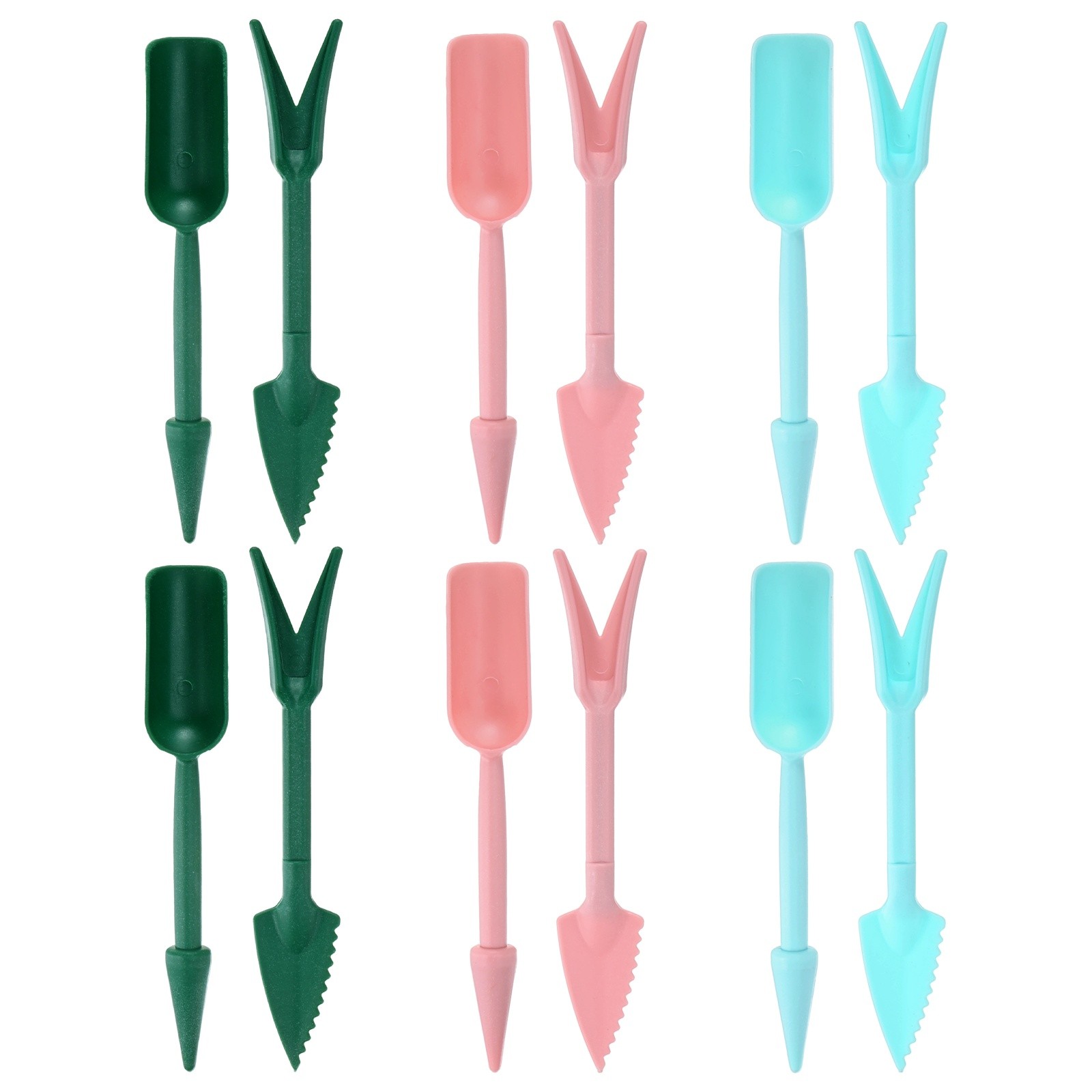 6-Set Mini Gardening Tools, 2-in-1 Garden Hand Tools Set [Green,Blue,Pink]