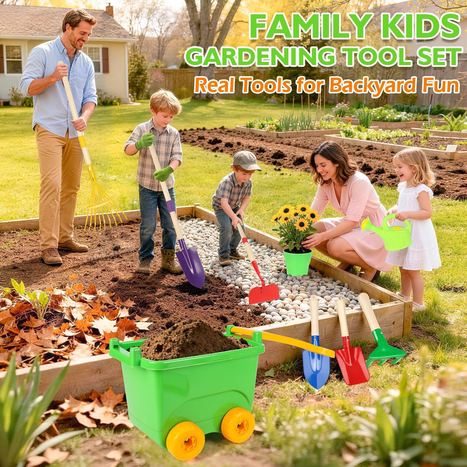 Kids Gardening Set with Wheelbarrow, Metal Gardening Tools with Apron, Gloves…