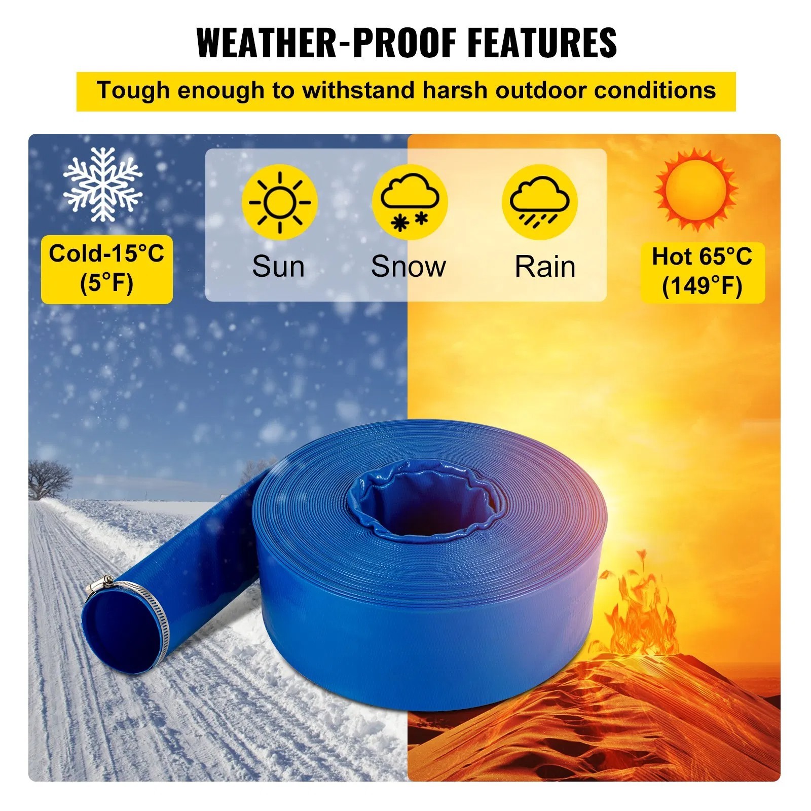 Discharge Hose, 1-1/2″ x 100′, PVC Fabric Lay Flat Hose, Heavy Duty Backwash